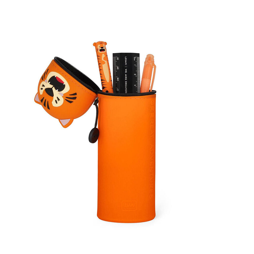 Legami 2-in-1 Silicone Pencil Case Stationery Organiser Orange Kawaii Tiger