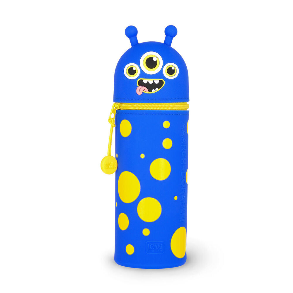 2PK Legami 2-in-1 Silicone Pencil Case Stationery Organiser Blue Kawaii Monster