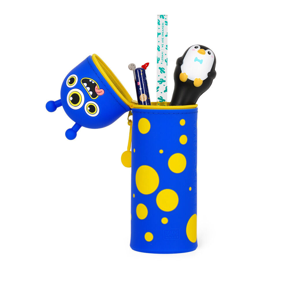 2PK Legami 2-in-1 Silicone Pencil Case Stationery Organiser Blue Kawaii Monster