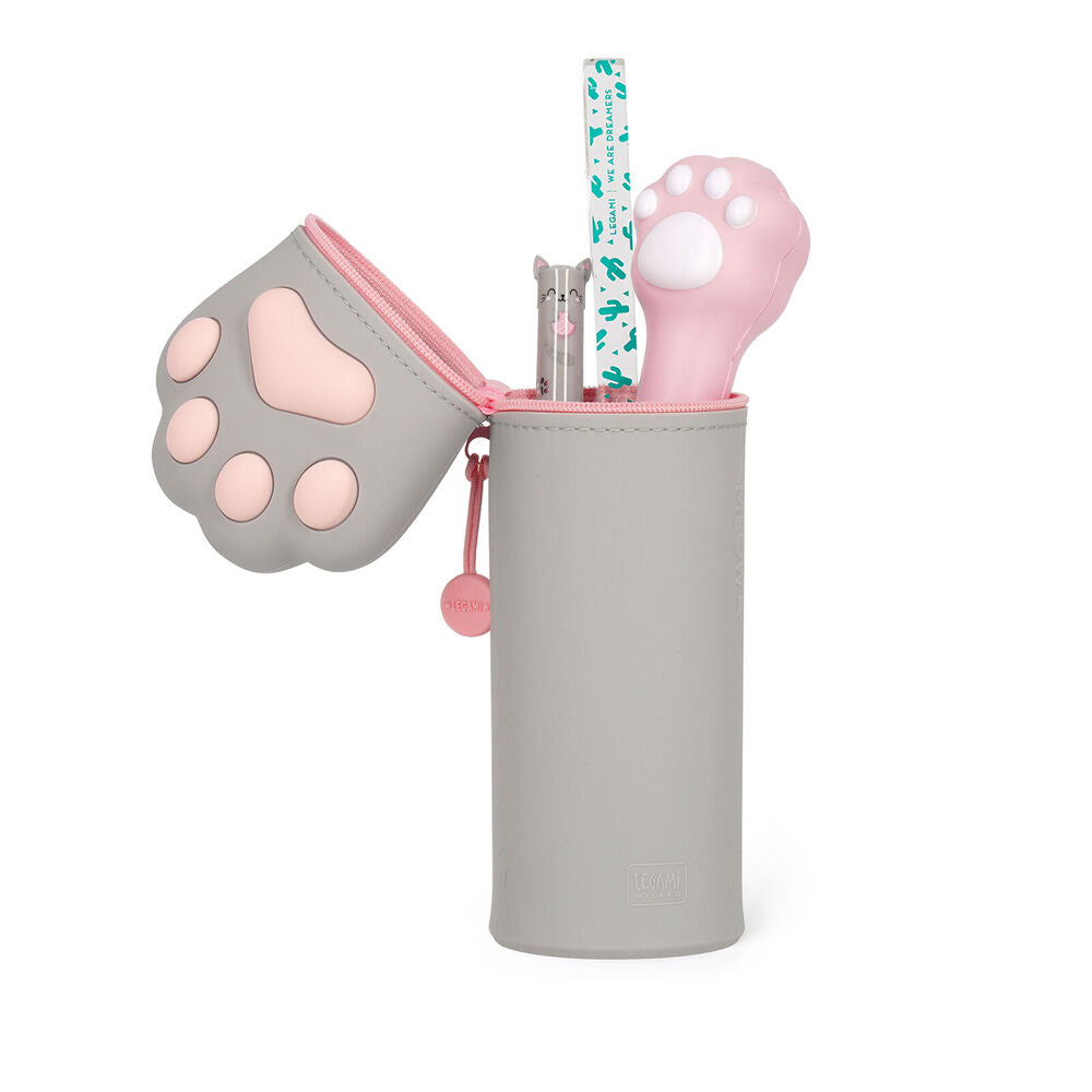 Legami 2in1 Silicone Pencil Case Stationery Organiser Grey Kawaii Kitty Paw