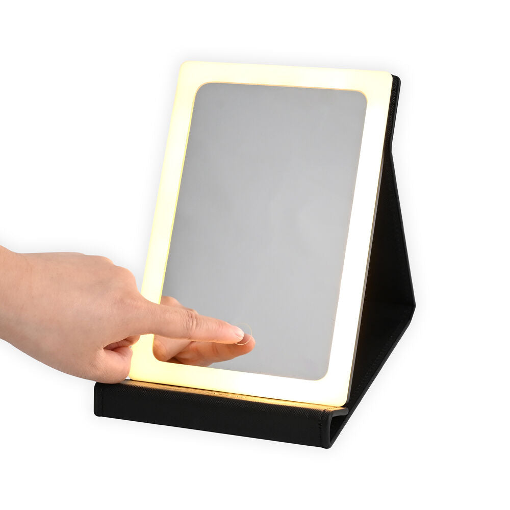 Kate Hill LED Rechargable USB Cable Light Up Travelling Mirror 21x14x2cm Black
