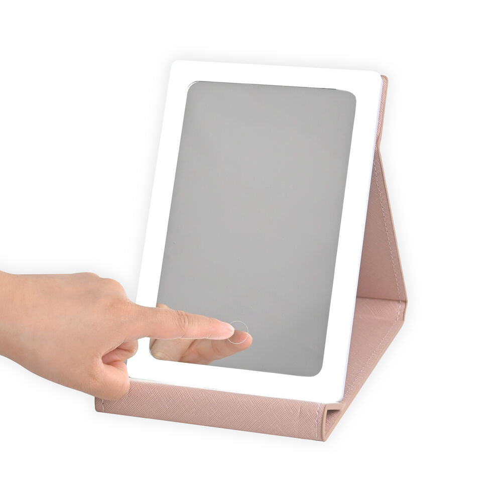 Kate Hill LED Rechargable USB Cable Light Up Travelling Mirror 21x14x2cm Blush