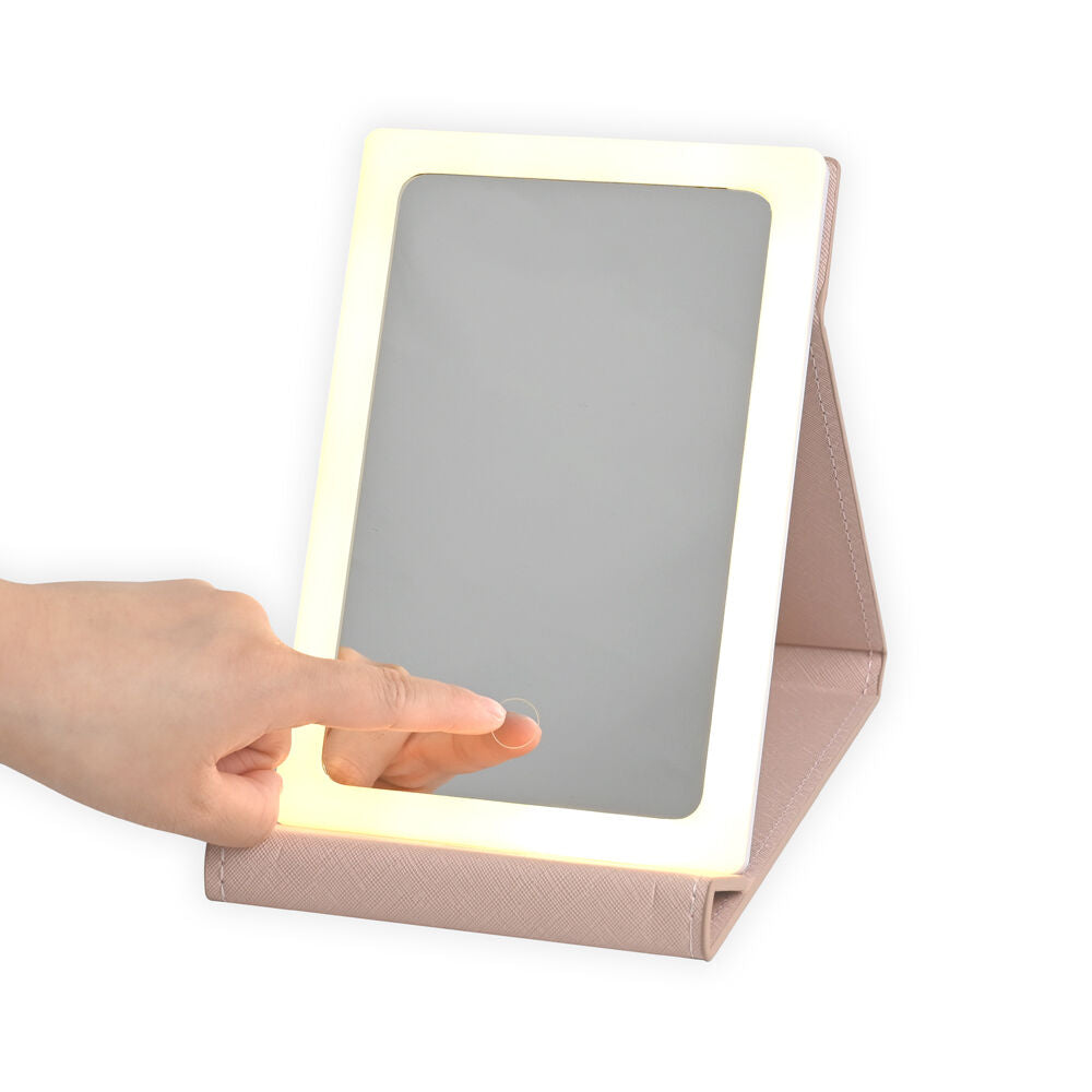 Kate Hill LED Rechargable USB Cable Light Up Travelling Mirror 21x14x2cm Blush