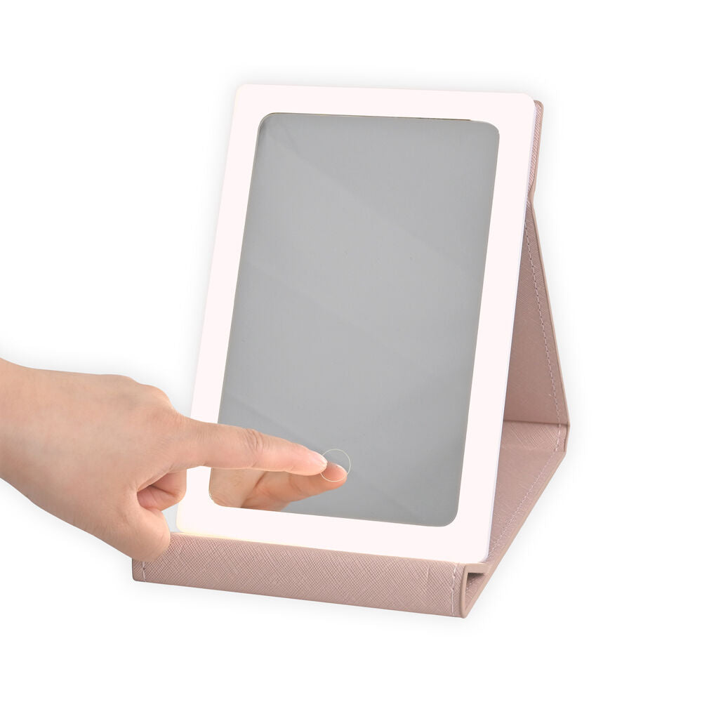 Kate Hill LED Rechargable USB Cable Light Up Travelling Mirror 21x14x2cm Blush
