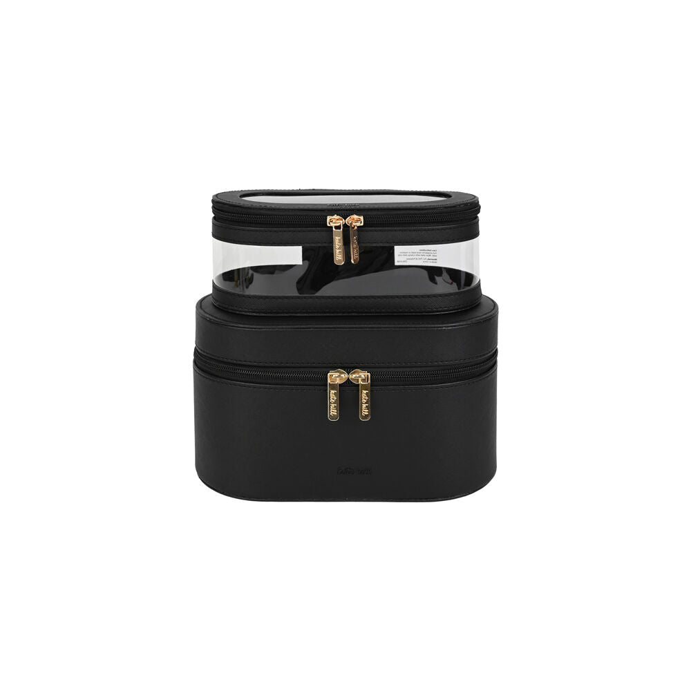 2pc Kate Hill Travelling Beauty Bag Case Set w/ Makeup Brush Holders Black