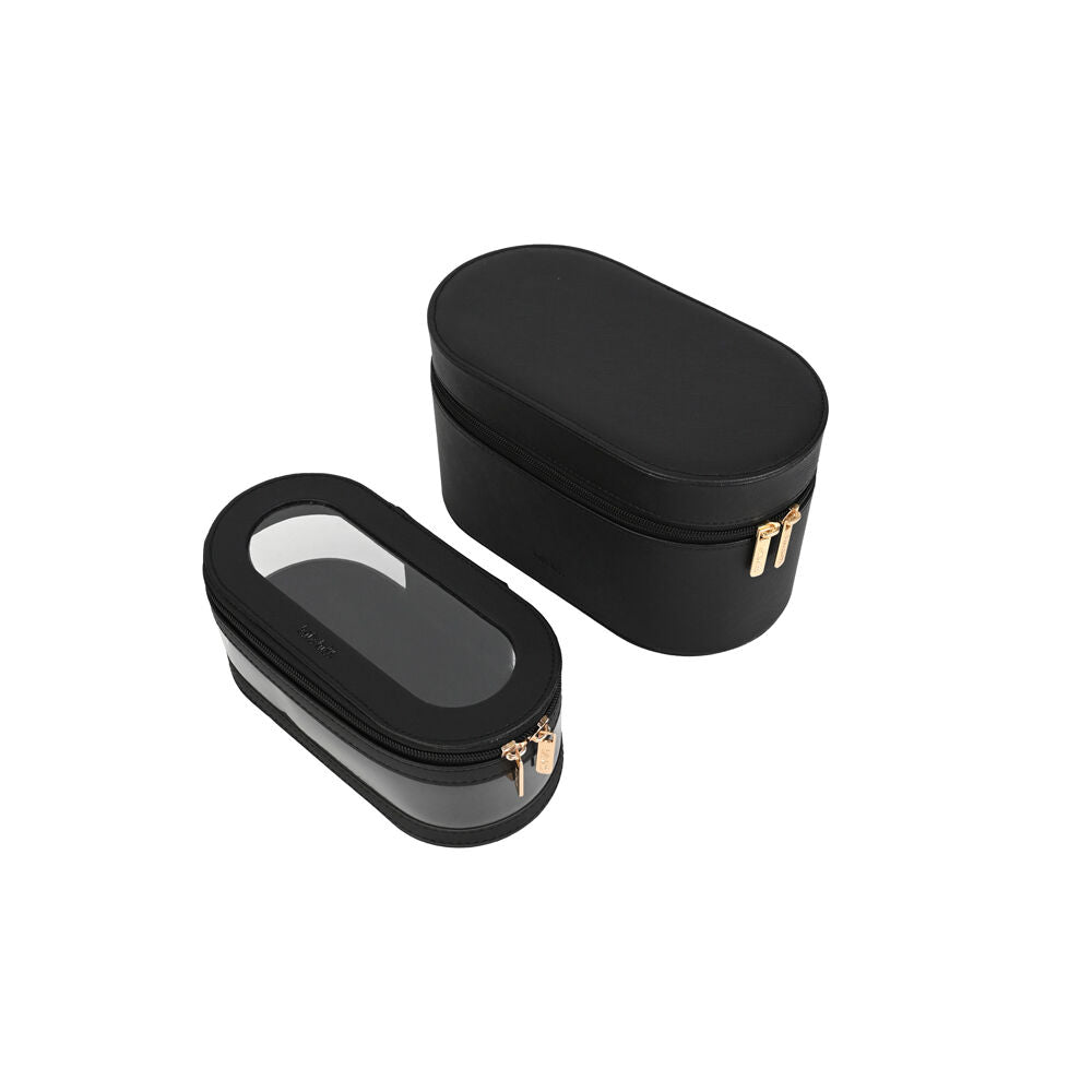 2pc Kate Hill Travelling Beauty Bag Case Set w/ Makeup Brush Holders Black