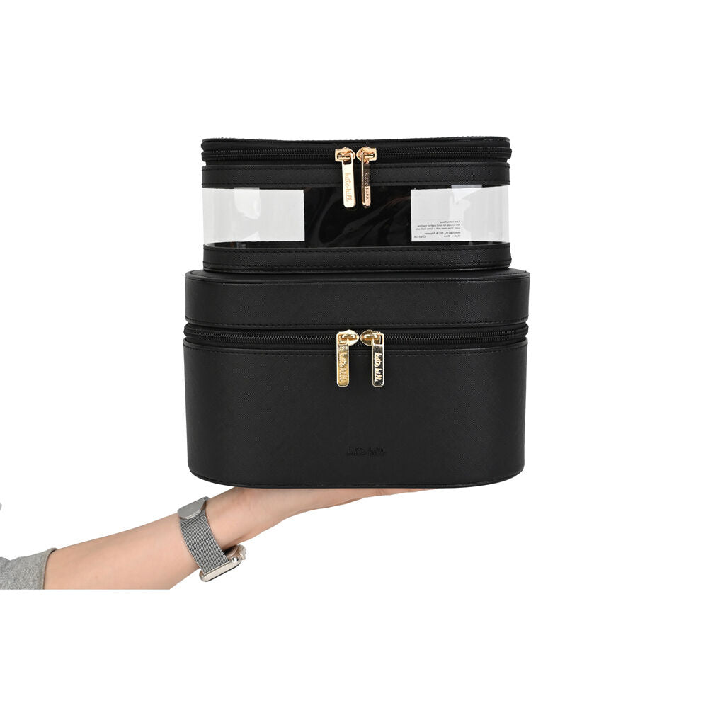 2pc Kate Hill Travelling Beauty Bag Case Set w/ Makeup Brush Holders Black