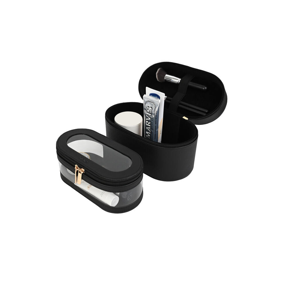2pc Kate Hill Travelling Beauty Bag Case Set w/ Makeup Brush Holders Black