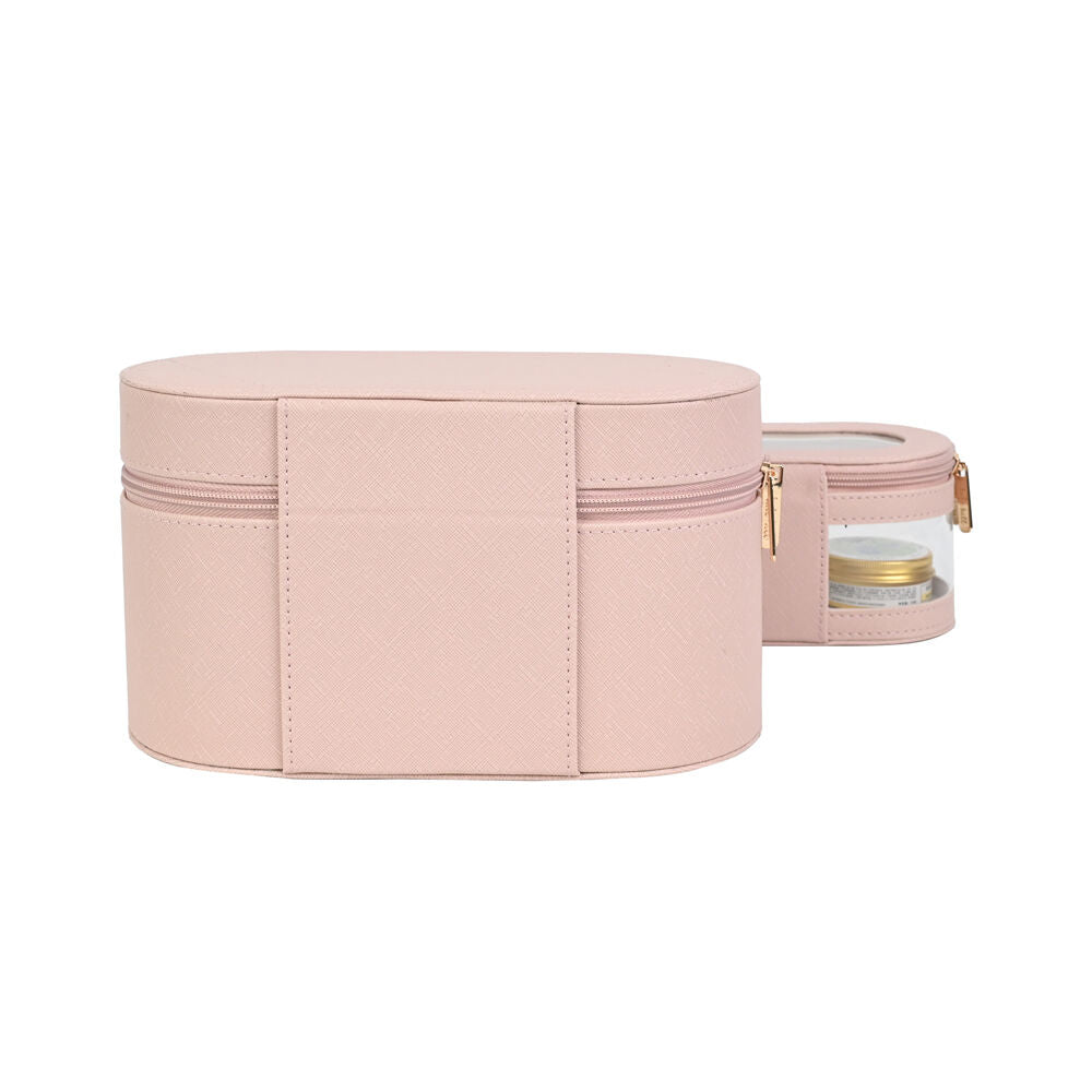 2pc Kate Hill Travelling Beauty Bag Case Set w/ Makeup Brush Holders Blush