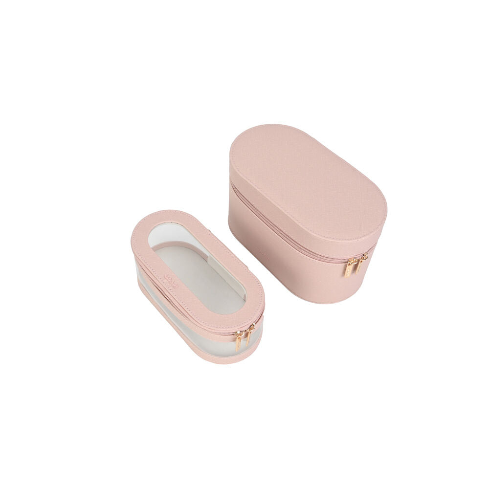 2pc Kate Hill Travelling Beauty Bag Case Set w/ Makeup Brush Holders Blush