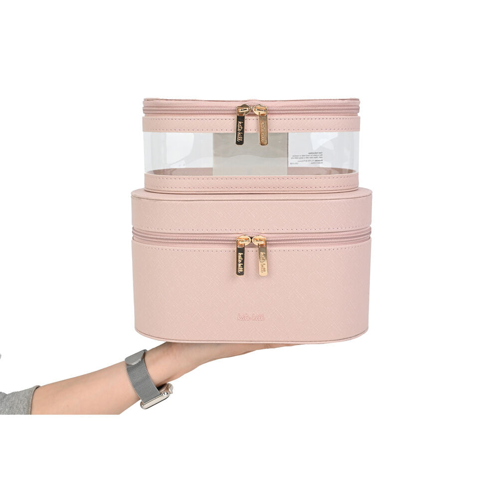 2pc Kate Hill Travelling Beauty Bag Case Set w/ Makeup Brush Holders Blush