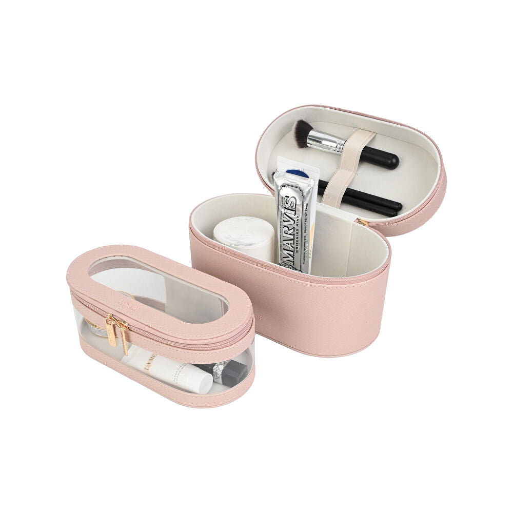 2pc Kate Hill Travelling Beauty Bag Case Set w/ Makeup Brush Holders Blush
