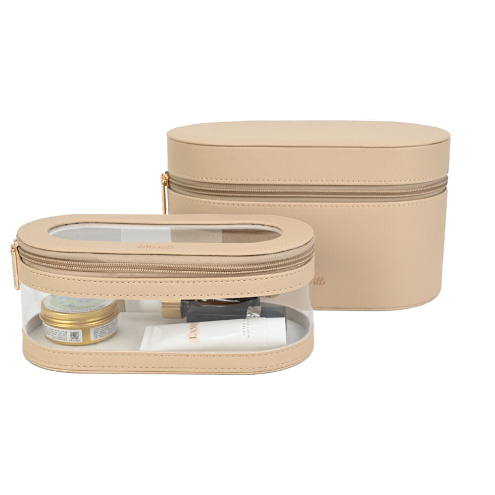 2pc Kate Hill Travelling Beauty Bag Case Set w/ Makeup Brush Holders Neutral