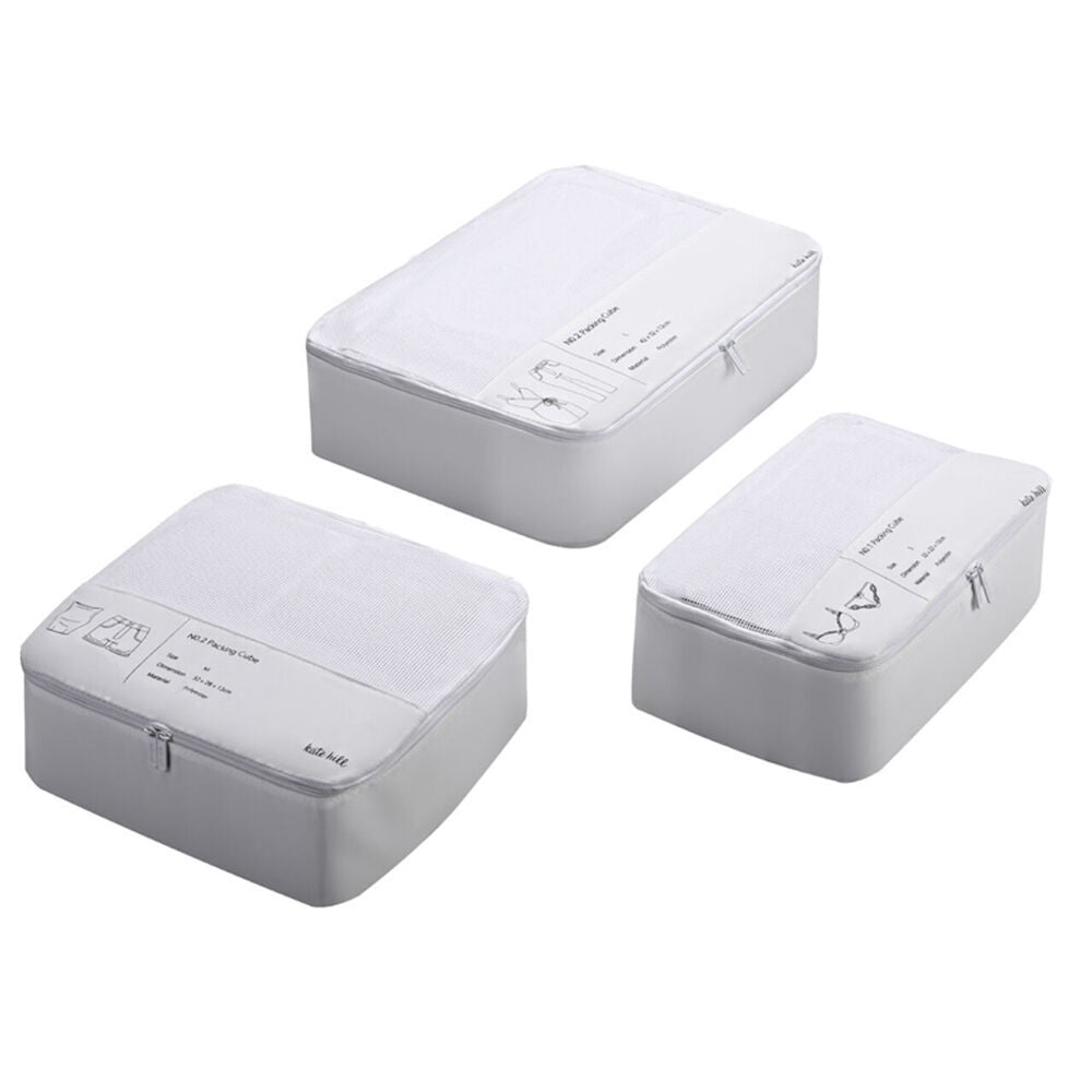 2x 3pc Kate Hill Travelling Packing Cubes Organiser Accessory Set White