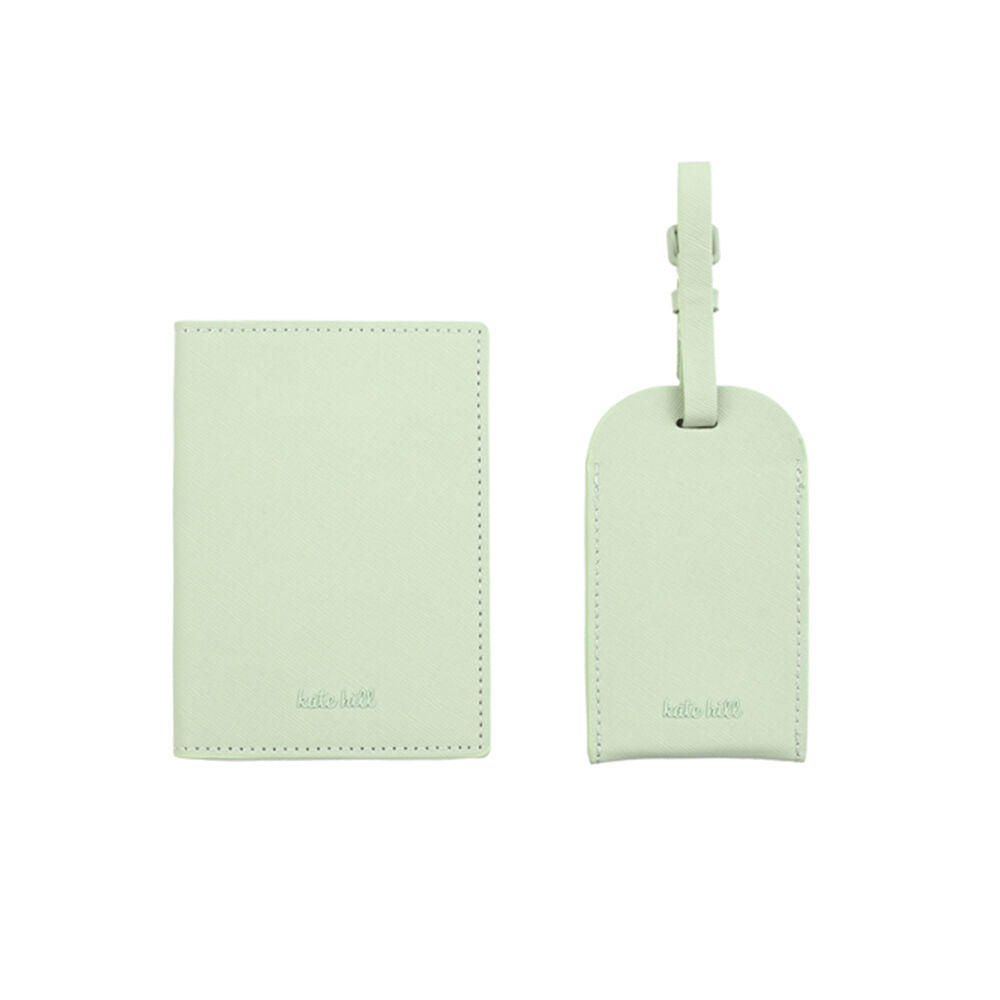 Kate Hill Passport Holder Wallet & Adjustable ID Luggage Tag Gift Set Pistachio