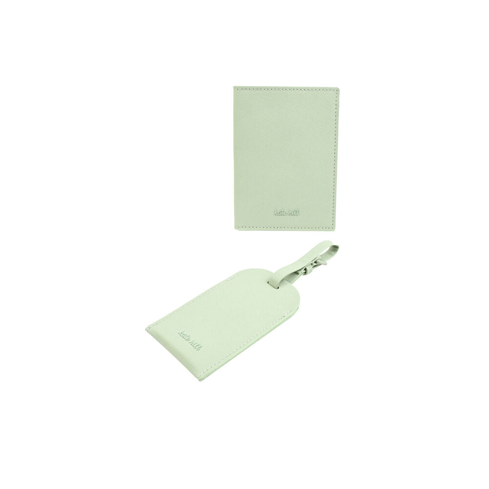 Kate Hill Passport Holder Wallet & Adjustable ID Luggage Tag Gift Set Pistachio