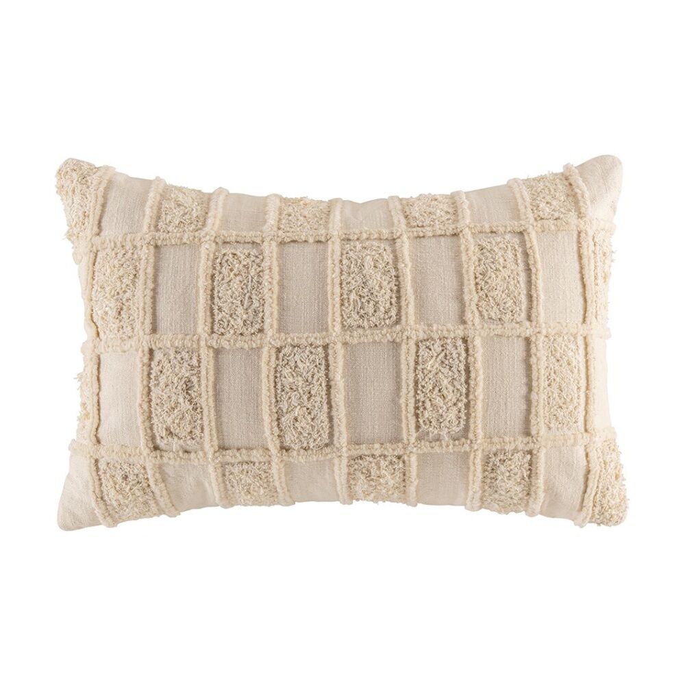 KAS Australia Jupe Cushion 40x60cm Tufted Grid Pattern Canvas Rectangle Natural