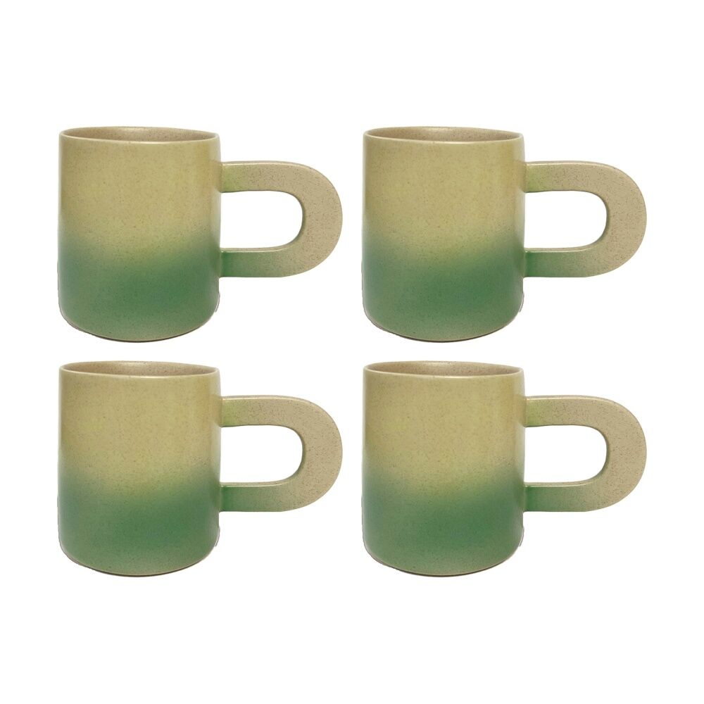 4PK KAS Australia Lamu Mug Handcrafted Stoneware 250 mL Sculptural Handle Green