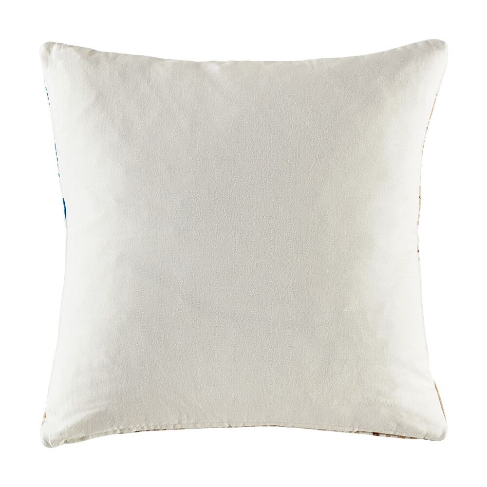 KAS Australia Deveroe Cushion 50x50cm Leaf Print Embroidered Slub Square Blue