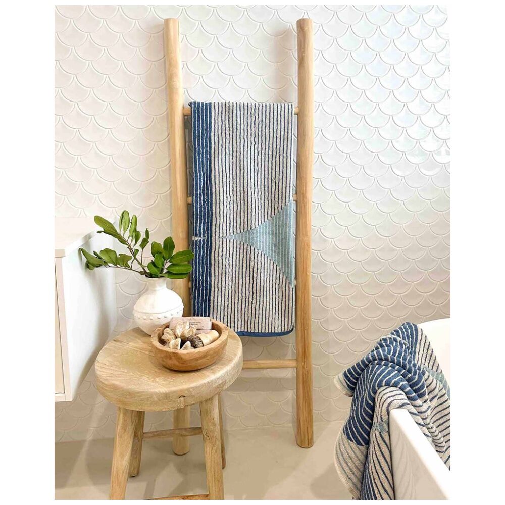 KAS Australia Harri Bath Towel Modern Cotton Yarn Dyed Jacquard 600GSM Denim