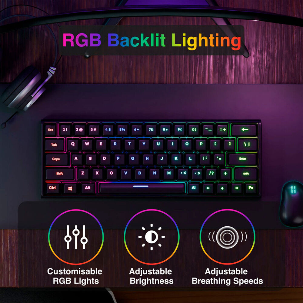 Laser Gaming Mini 88-Key RGB Mechanical Keyboard Compact Portable Black