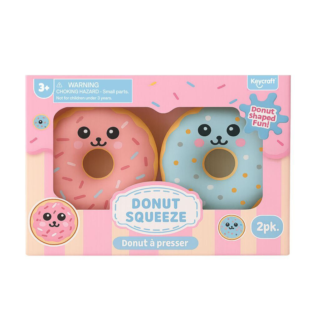 4PK 2pc Keycraft Sprinkle Squeeze Donut Kids Sensory Toy Blue And Pink