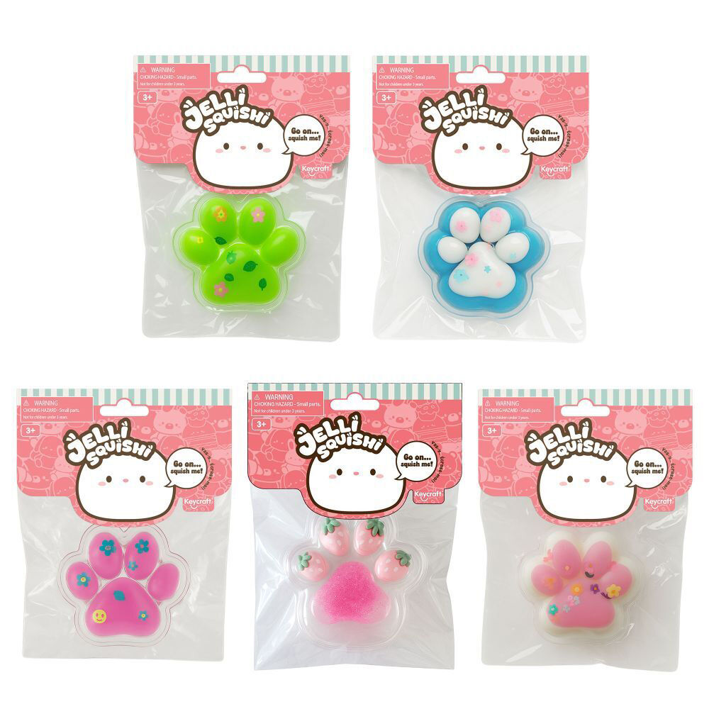 4PK Keycraft Jelli Squishi Small Paw Print Kids Sensory Toy Assorted