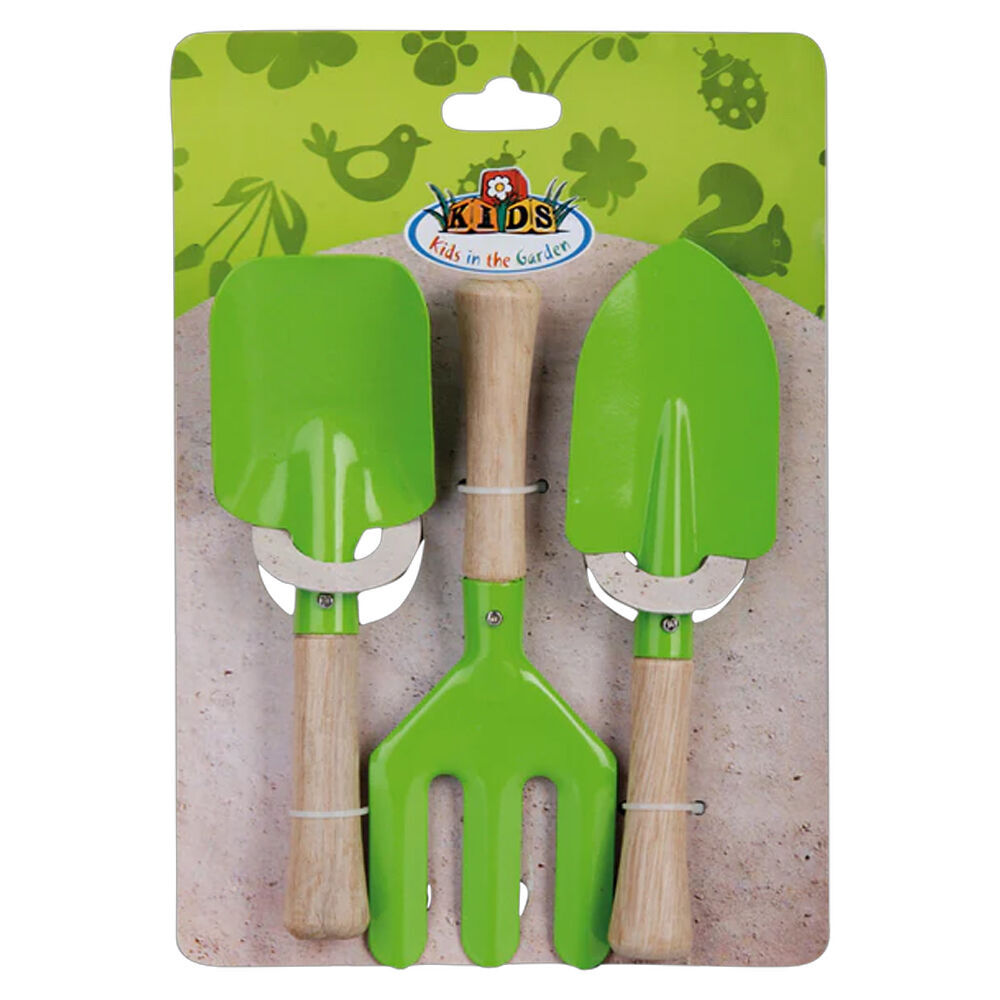 2x 3pc Esschert Design Kids Garden Tool Set Pretend Play Gardening Toy Green