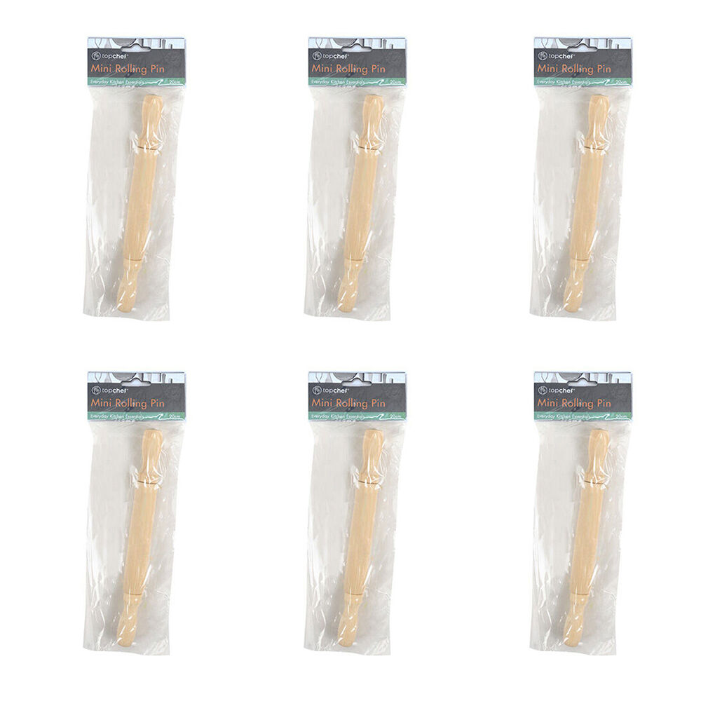 6PK Topchef Mini Wooden Rolling Pin Kitchen Baking Utensil 20cm Natural