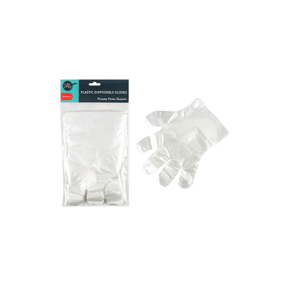 24x 125pc Topchef Disposable Single-Use Plastic Kitchen Gloves Set Clear