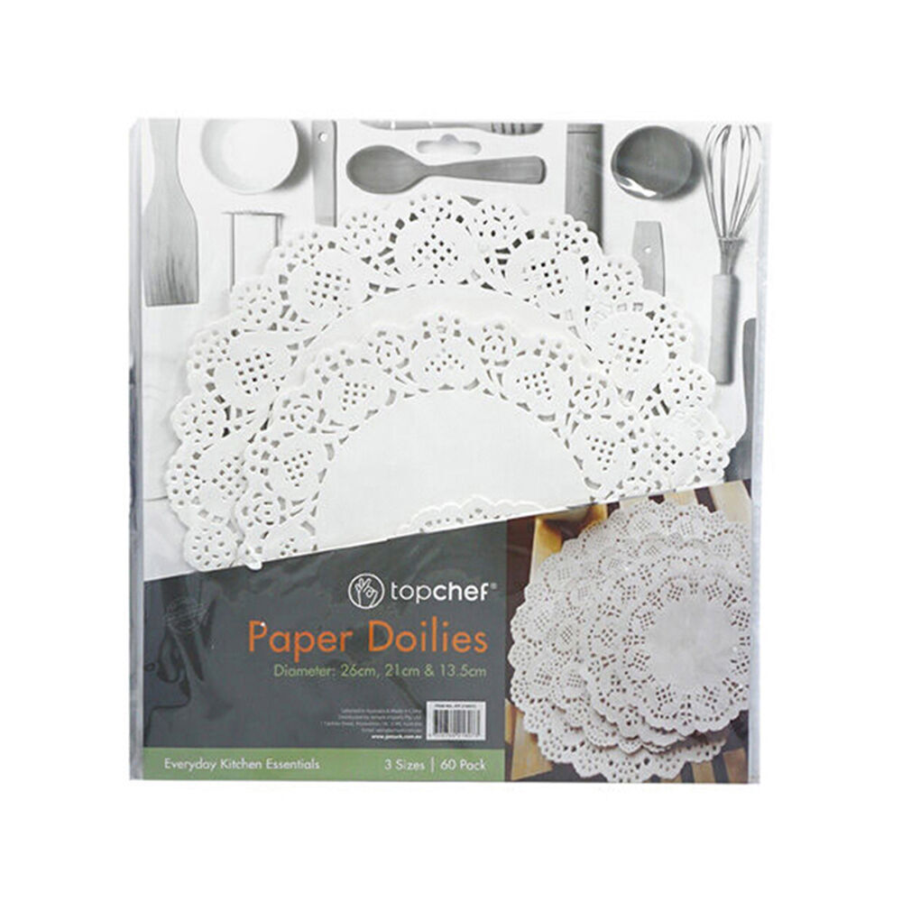 12x 60pc Topchef Multi-Size Round Paper Lace Doilies Pack White Assorted