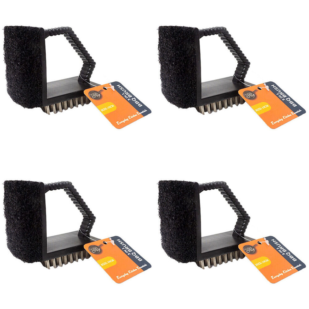 4PK Topchef 3-In-1 Multi Surface Barbeque Cleaning Brush 15cm Black
