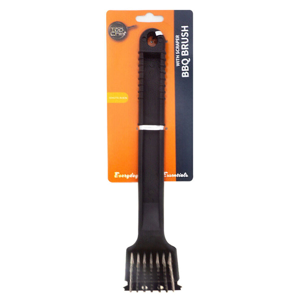 4PK Topchef Long Handle Barbeque Cleaning Brush With Scraper 30cm Black