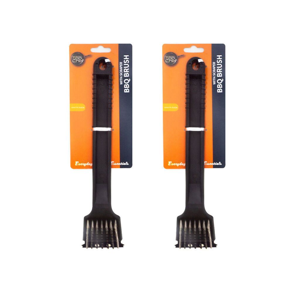 4PK Topchef Long Handle Barbeque Cleaning Brush With Scraper 30cm Black