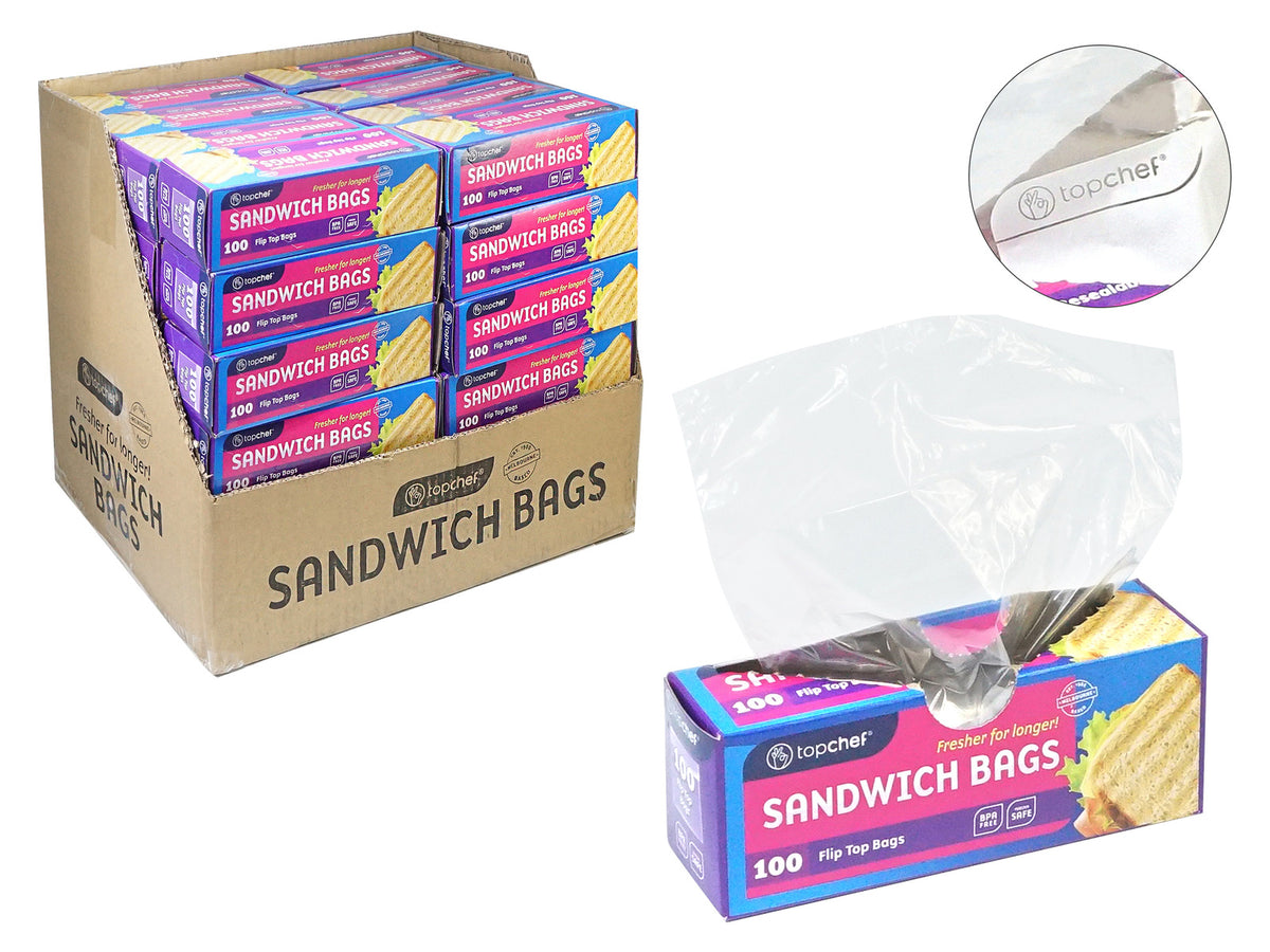 8x 100pc Topchef Home Kitchen Flip Top Sandwich Bag Food Storage