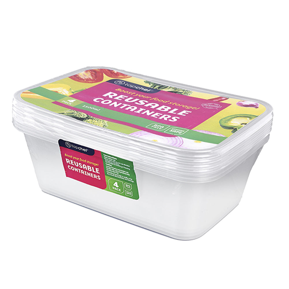 8x 4pc Topchef 1500ml Rectangluar Food Storage Container