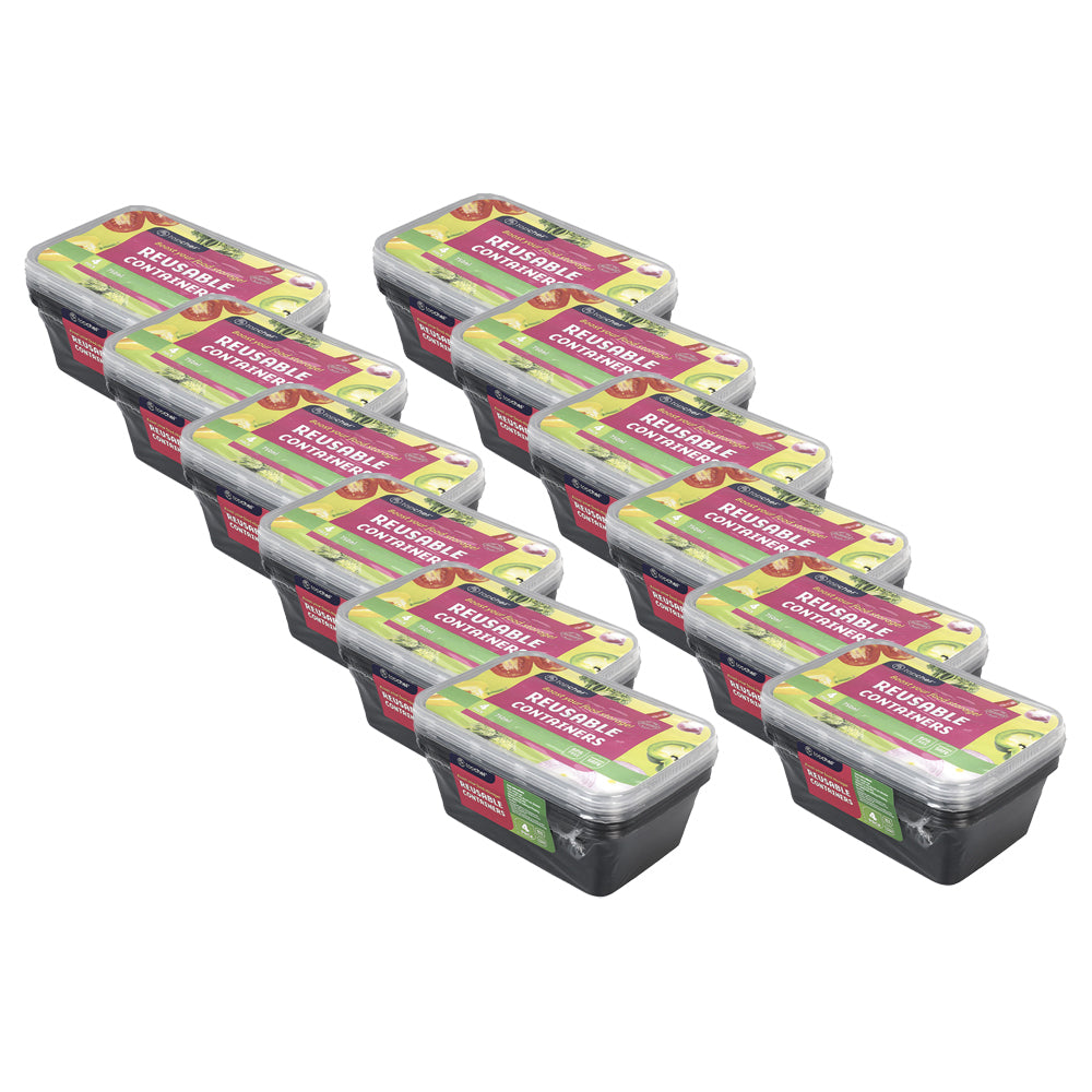12x 4pc Topchef 750ml Rectangular Food Container Black
