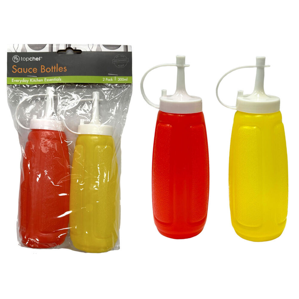 6x 2pc Topchef Ketchup and Mustard Sauce Bottles 300ml Red/Yellow