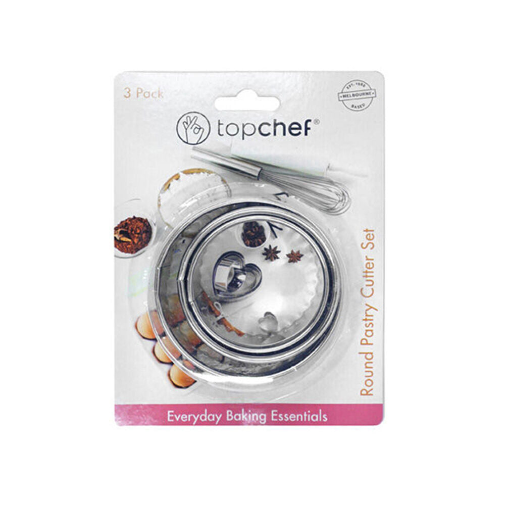 3x 3pc Topchef Stainless Steel Round Pastry Cutter Baking Set 6-8cm Silver