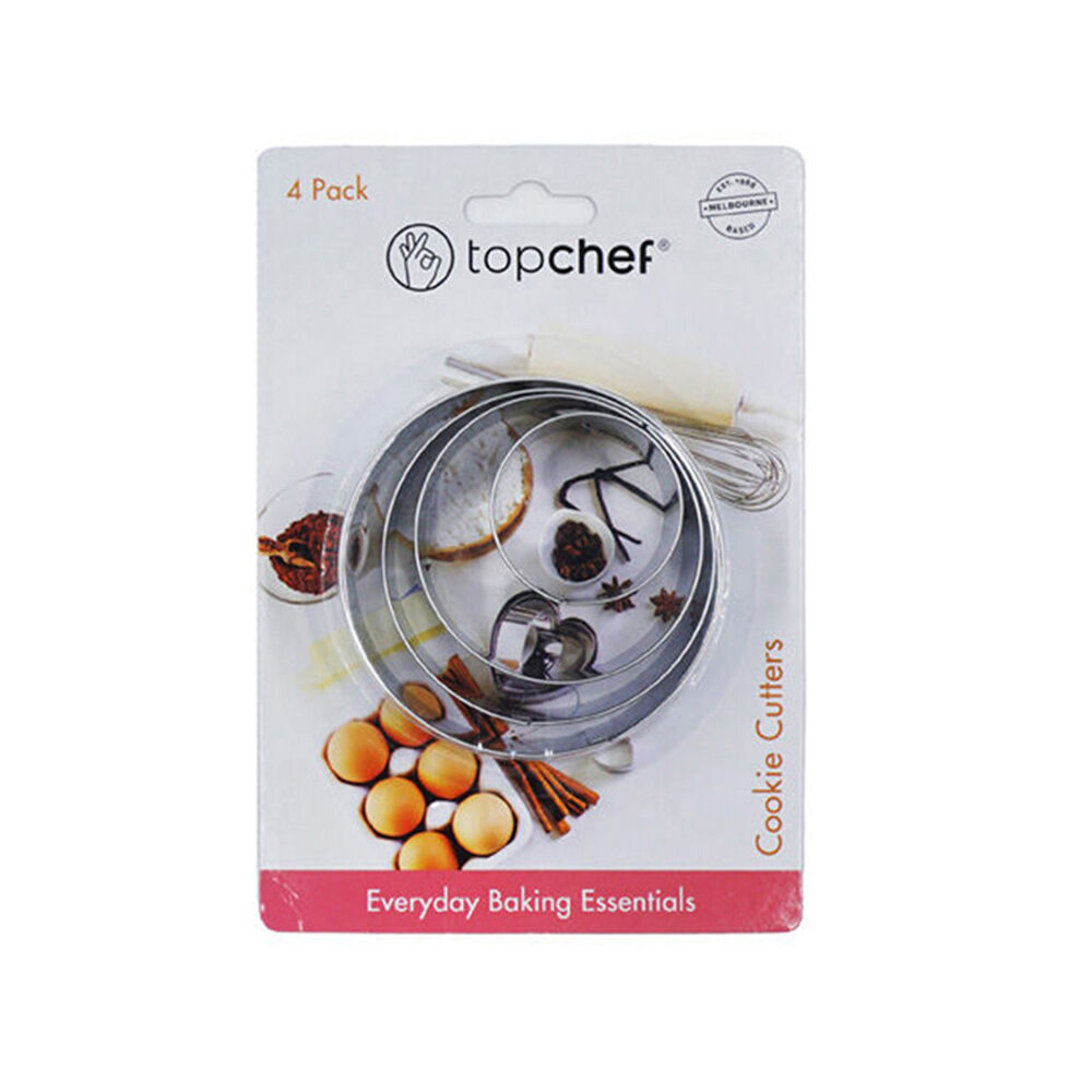 3x 4pc Topchef Stainless Steel Round Cookie Cutters Set 4-8cm Silver