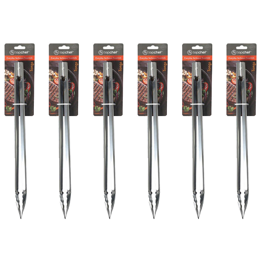 6PK Topchef Stainless Steel Long Handle Barbeque Grilling Tongs 40cm Silver