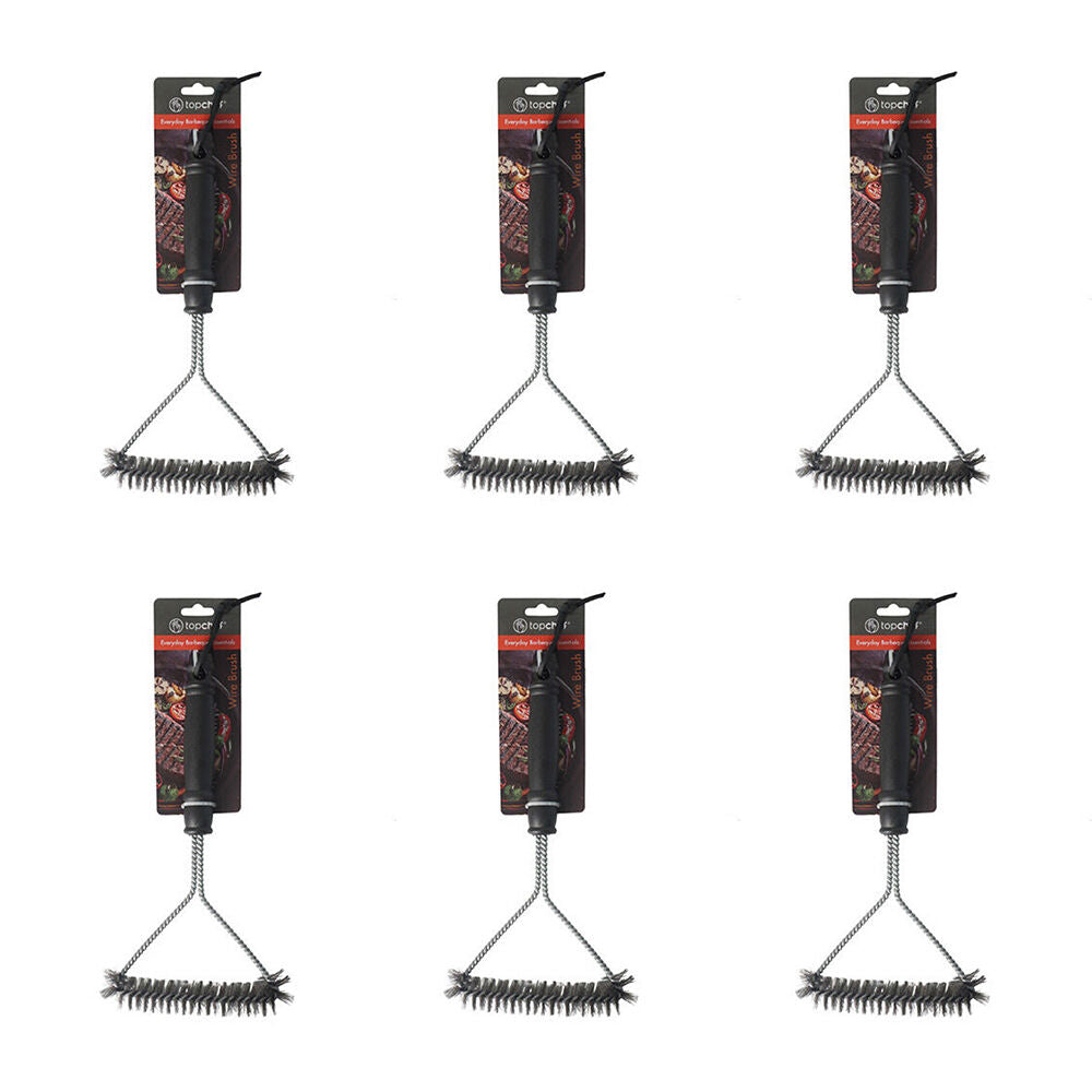 6PK Topchef Barbeque Grill Iron Wire Brush Cleaning Tool Black/Silver
