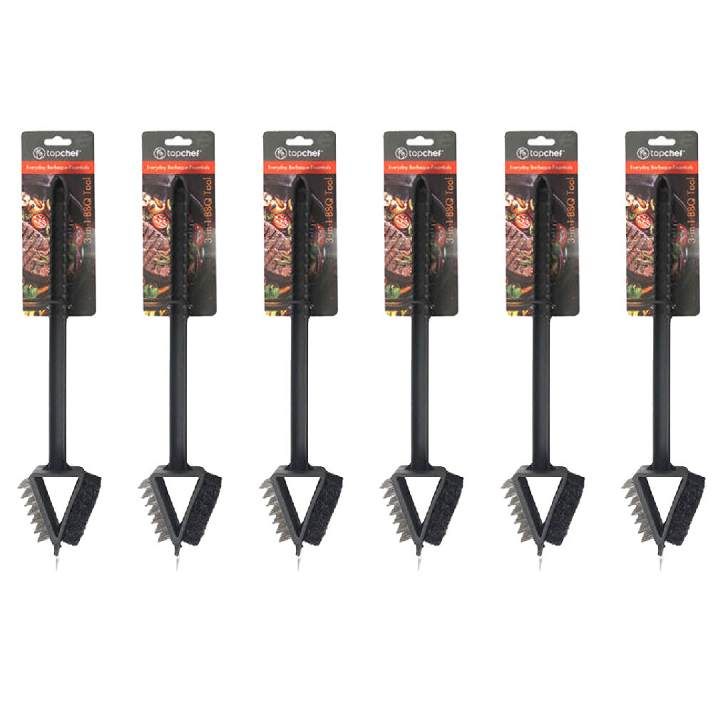 6PK Topchef Barbeque Grill Double Sided Sponge Brush Cleaning Tool Black