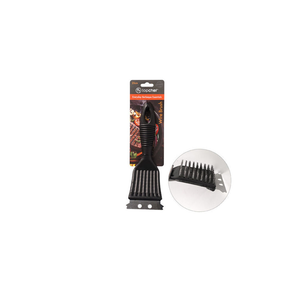 6PK Topchef Stainless Steel Barbeque Wire Brush Cleaning Tool 20cm Black