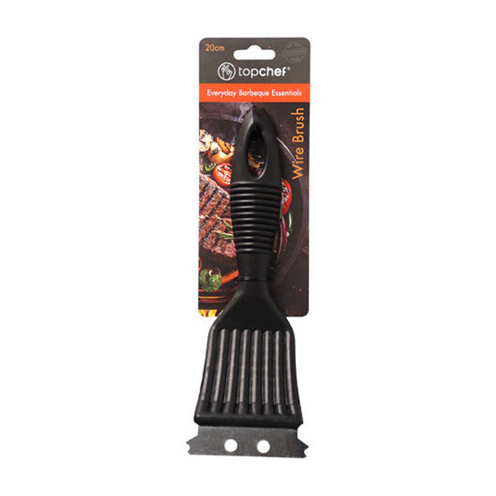 6PK Topchef Stainless Steel Barbeque Wire Brush Cleaning Tool 20cm Black