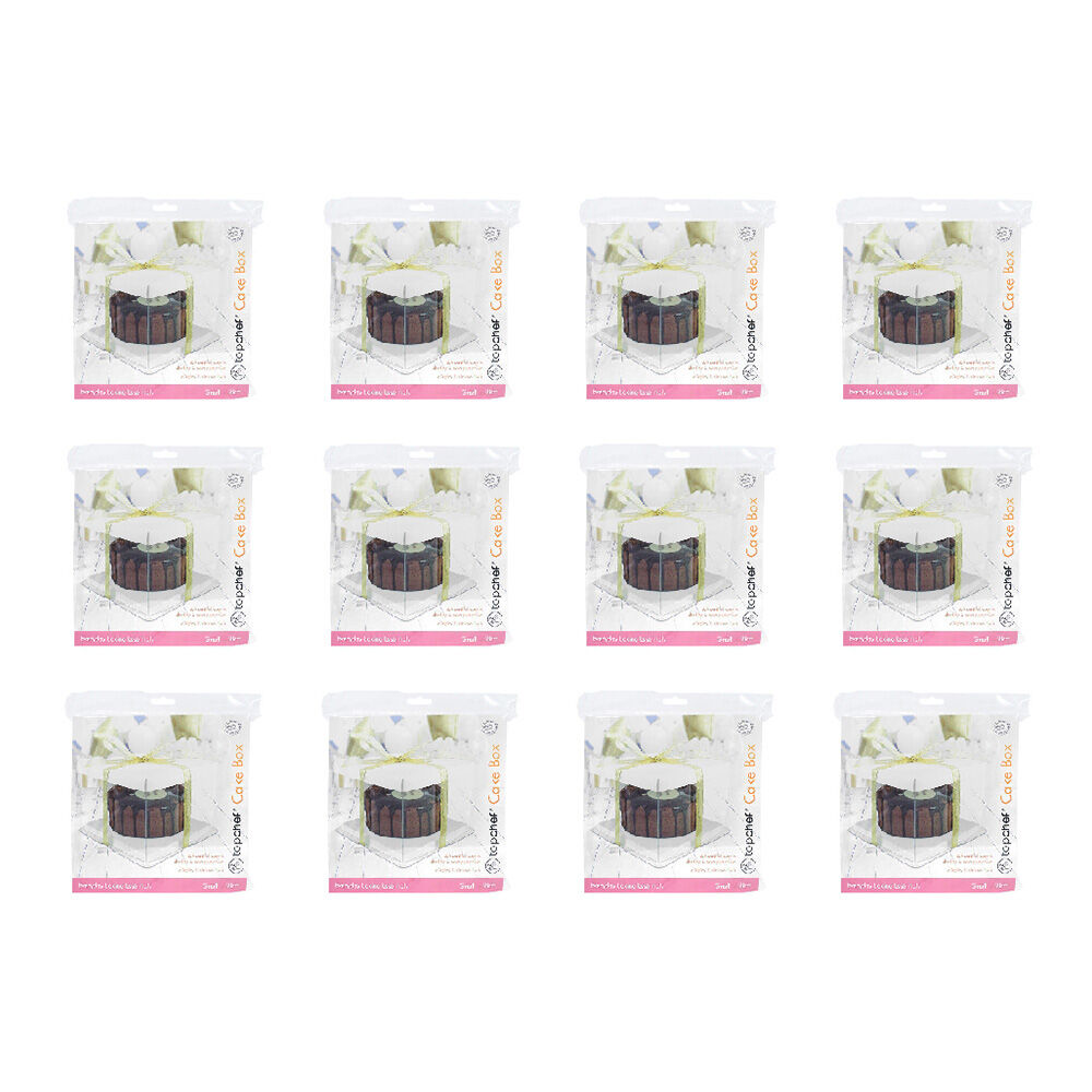 12PK Topchef Cake Box See Through Assorted 18x18x13 - Black/White