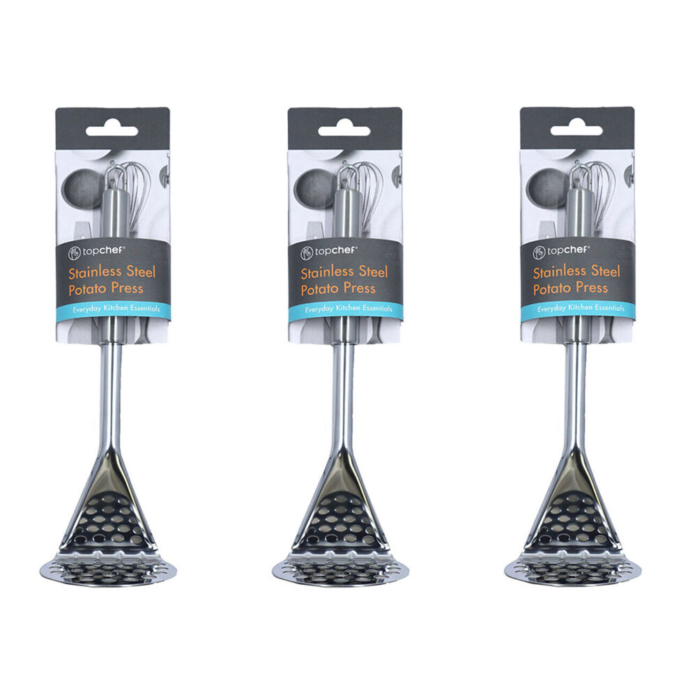 3PK Topchef Stainless Steel Potato Press Kitchen Utensil 25cm Silver
