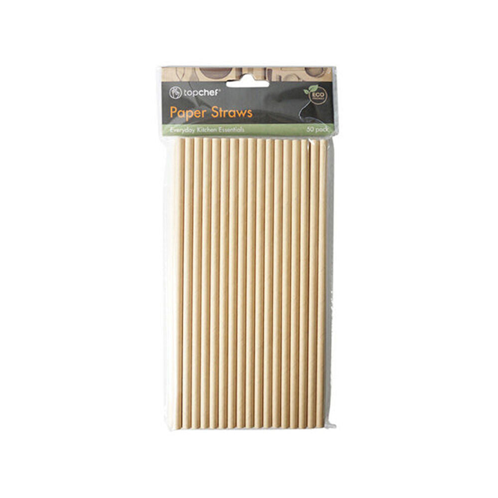 24x 50pc Topchef Disposable Single-Use Paper Drinking Straws 20cm Natural