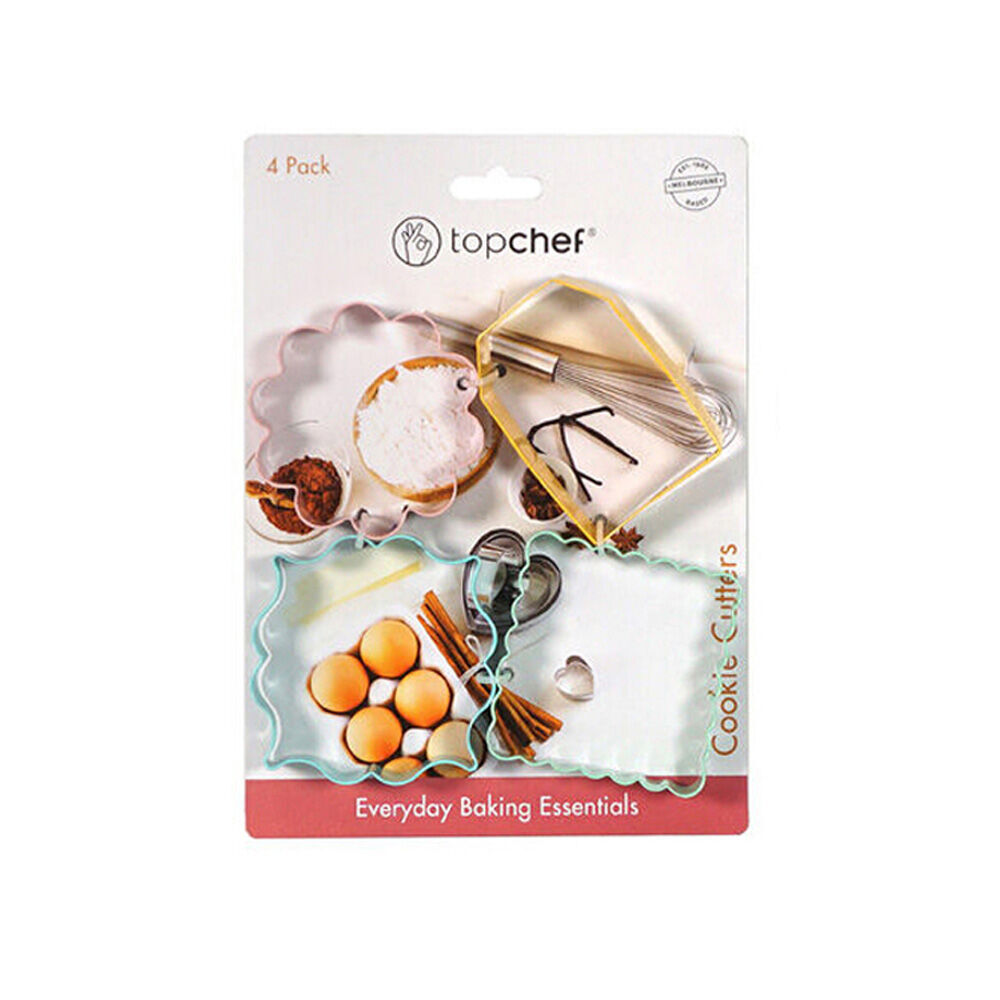 3x 4pc Topchef Steel Cookie Cutter Set - Shapes Multicoloured Assorted