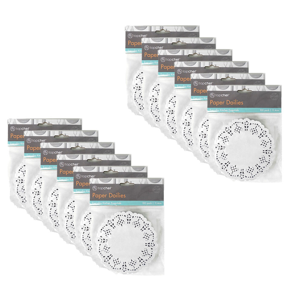 12x 100pc TopChef Paper Doilies Round Disposable Placemats 11.4cm - White